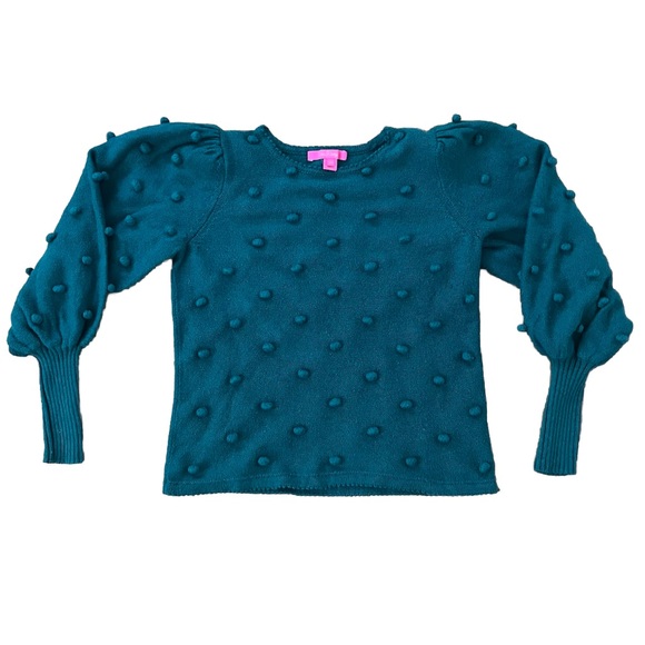 Lily Pulitzer Kippa Pom Pom Blouson Sleeve Sweater Green XS - Picture 5 of 7